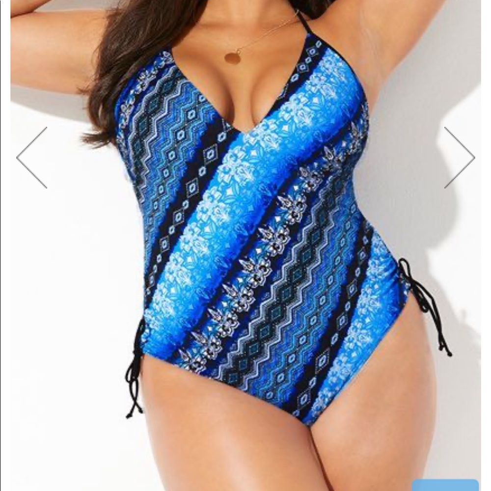 Blue one piece bathing suit